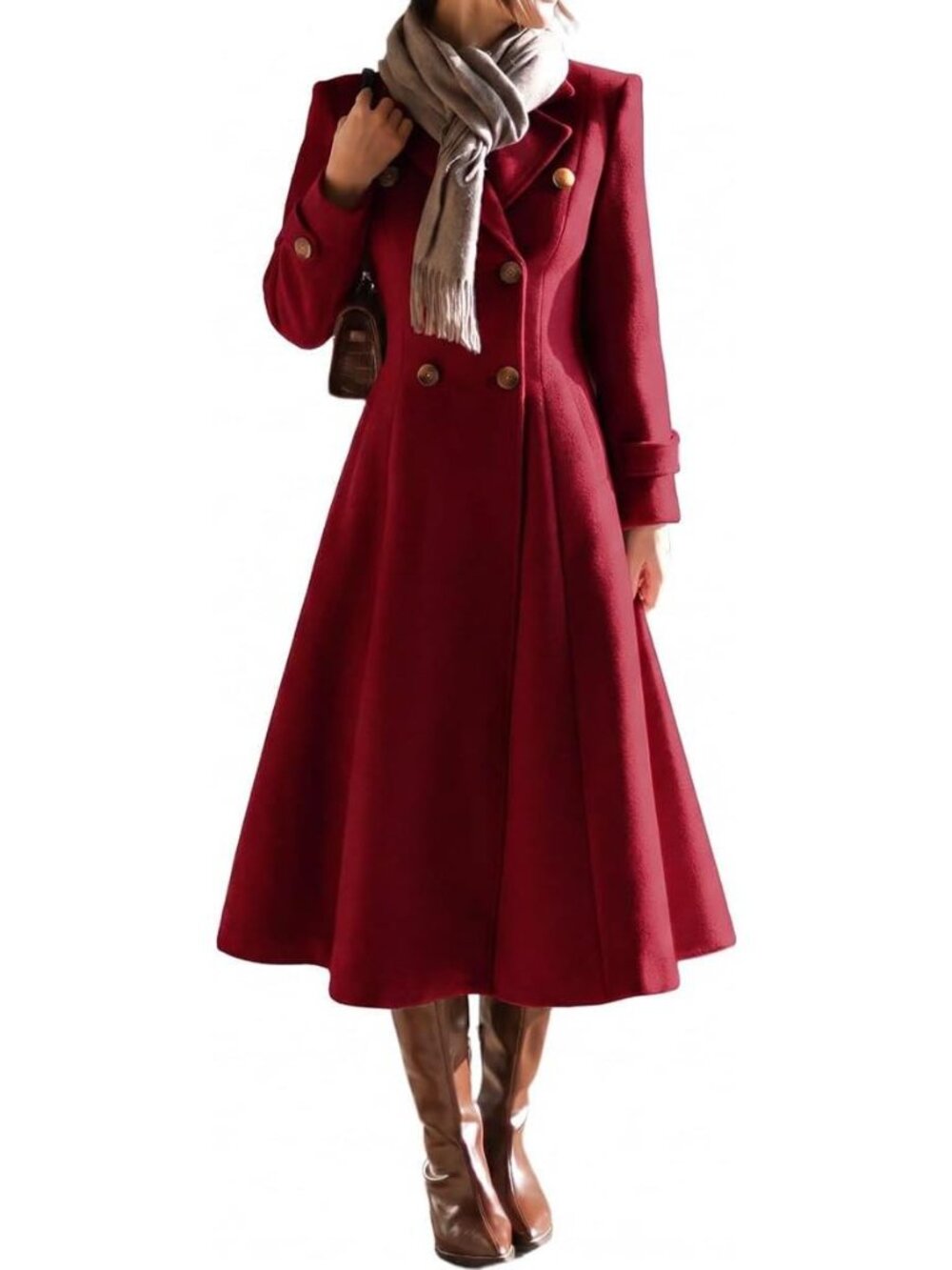 Women's Long Wool Coat Fall Winter Double Breasted Trench Coat Peacoat Jacket